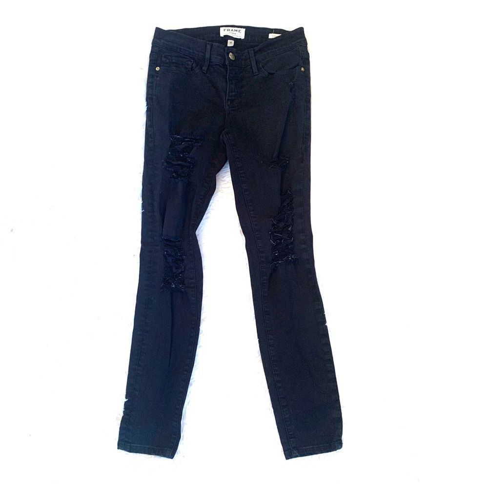 [FRAME] Black Distressed “Le Skinny de Jeanne” Jeans - Size 25